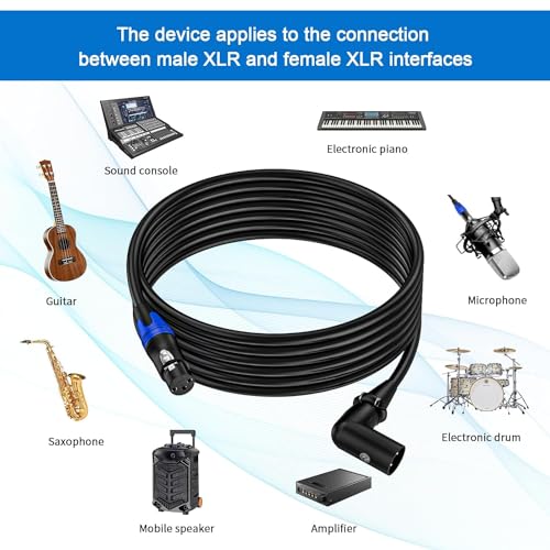 (20FT / 2 Pack) XLR Right-Angle Male to Straight Female Microphone Extension Cable, for Powered Speakers,Audio Interface or Mixer for Live Performance & Recording - style: XLR Right-Angle Male-20FT