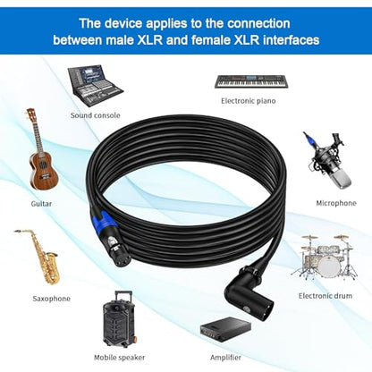 (20FT / 2 Pack) XLR Right-Angle Male to Straight Female Microphone Extension Cable, for Powered Speakers,Audio Interface or Mixer for Live Performance & Recording - style: XLR Right-Angle Male-20FT