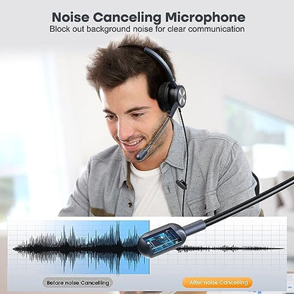 MAIRDI Telephone Headset with Microphone Noise Canceling, Binaural with RJ9 Jack & 3.5mm Connector for Office Call Center Deskphone Cell Phone PC Laptop, Work for Cisco 7941 7965 6941 7861 8811 8961