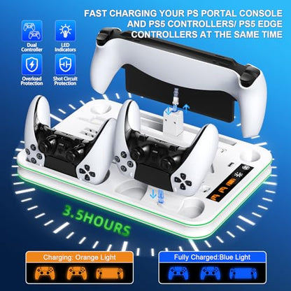 FYOUNG All in One Cooling Stand & Charger Station for PS5/Slim/Pro Console and Controller Charing Dock, Charging Stand for PlayStation Portal, Headset and Remote Holder with RGB Light Stand (White) - color: White