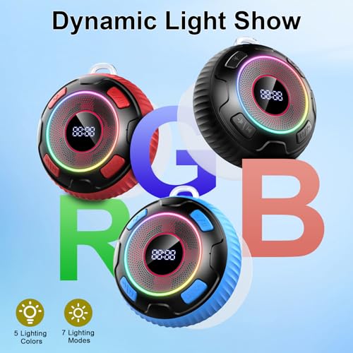 Hupoaf Bluetooth Shower Speaker, Bluetooth Speaker 5.3, 6D Sound, Portable Speaker with Suction Cup/Hook, IPX7 Waterproof, with LED Light/Time Display, for Outdoor/Party/Bathroom//Kayak/Gift