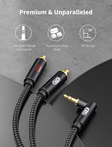 EMK 3.5mm to RCA Stereo Audio Cable - Gold Plated, 90°Aux Male to 2RCA Male, 6ft/2M - Compatible with Smartphones, MP3, Tablets, Speakers, Home Theater - color: 90° 3.5mm Male to 2 RCA Male, size: 6 Ft/2M, style: 3.5mm to 2RCA