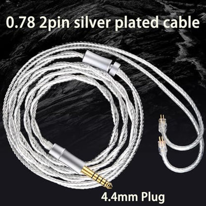 HiFi Earphone Audio Upgrade Cable,8N Silver Plated Headphone Cords,1.3m in Ear Monitor IEM Cord for Audiophile Musician Drummer 4.4mm Plug(0.78mm 2Pin 4.2ft) - size: 4.4mm Plug