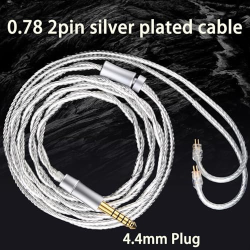HiFi Earphone Audio Upgrade Cable,8N Silver Plated Headphone Cords,1.3m in Ear Monitor IEM Cord for Audiophile Musician Drummer 4.4mm Plug(0.78mm 2Pin 4.2ft) - size: 4.4mm Plug
