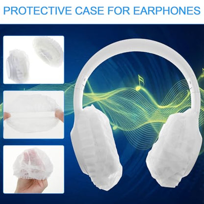 100 Pieces Disposable Headphone Covers 100 Pcs Plastic Barrier For Headphones Non-Woven Hygiene Covers For Ears, Stretch Earphone Earcup Protector Sanitary Earpad Cover For Gyms Offices More Ear White