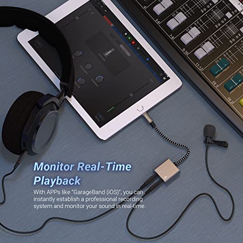 Cubilux Lightning to 3.5mm TRS Microphone Adapter with Headphone Jack Compatible with iPhone 14 Pro Max 14 Plus/13/12/11/SE 2/Xr/Xs Max/8/7, 1/8” Audio & MIC Splitter for Old iPad (Lightning Version) - color: MIC & Headphone Jacks, Grey