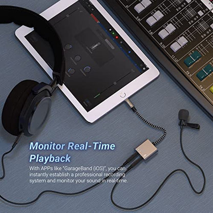 Cubilux Lightning to 3.5mm TRS Microphone Adapter with Headphone Jack Compatible with iPhone 14 Pro Max 14 Plus/13/12/11/SE 2/Xr/Xs Max/8/7, 1/8” Audio & MIC Splitter for Old iPad (Lightning Version) - color: MIC & Headphone Jacks, Grey