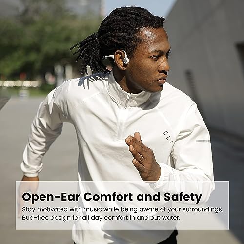 mojawa Run Plus Bone Conduction Headphones, IP68 Waterproof, 32GB MP3 | 8H Playtime Open-Ear Bluetooth 5.2, Deep Bass, Secure Fit for Running Swimming & Gym, Black - color: Black