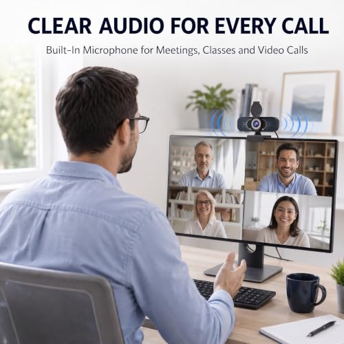 1080P Webcam for PC & Laptop with Microphone — Stay Connected | Plug and Play No Driver, Crystal Clear Video Auto Lighting, Privacy Physically Protected, Mount It Anywhere in Seconds - color: Black