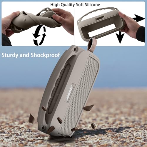 co2CREA Hard and Silicone Travel Case for Bose SoundLink Flex 2/1,Sandstone | 2nd Gen Compatibility, Dual-Layer Protection, EVA Hard Shell, Silicone Cover, Adjustable Shoulder Strap, Aluminum Carabiner - color: Sandstone Case