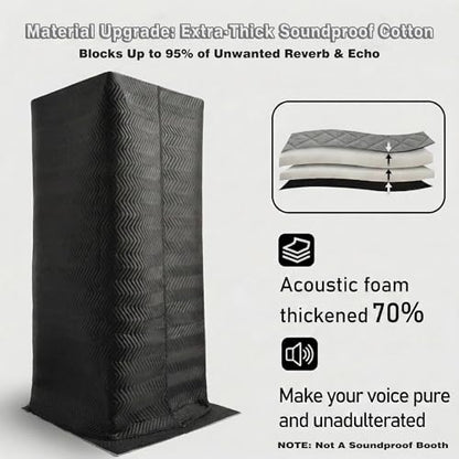 Portable Vocal Booth, 720° Echo-Free Recording Studio, Pro Black | Detachable，Delivers clean dry vocal audio, Perfect for podcasting music, Ideal pro studio gear