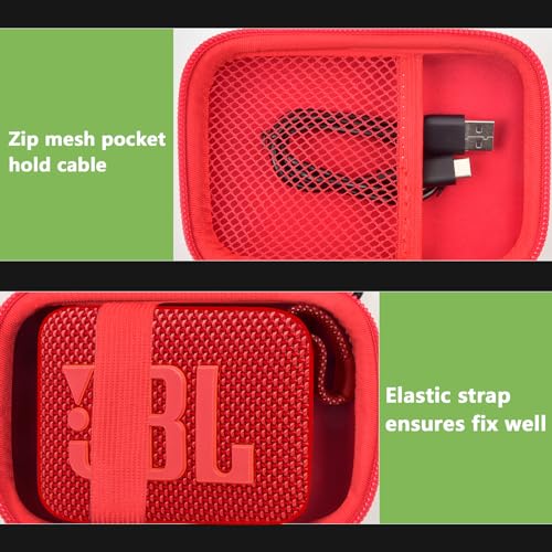 Speaker Case for JBL Go 5/4/3, Case Only | Hard Case, Mesh Pocket for Charging Cable, Compact Travel Carry, Speaker Not Included, Red - color: Red