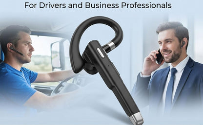 Wireless Headset Single Ear Earpiece with Noise Cancelling Mic IPX7 180H Standby 10H Talk Time Charging Case LED Display for Trucker Driver Bus (Bluetooth Headset)