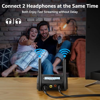 1Mii B06TX+ Long Range Bluetooth 5.3 Transmitter for TV/PC/Projector to 2 Wireless Headphones/Speakers, Bluetooth Adapter for TV w/Screen Display, Plug n Play, aptX Low Latency & Adaptive & HD Audio - color: black