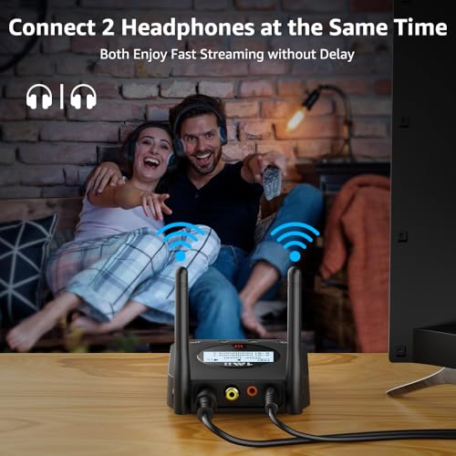 1Mii B06TX+ Bluetooth 5.3 Transmitter for TV to 2 Wireless Headphones | Bluetooth Audio Adapter with Screen, Volume Control, aptX Adaptive/Low Latency/HD, Optical/Coaxial/3.5mm AUX/RCA Inputs - color: black