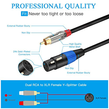 JOLGOO 언밸런스 XLR 암 - 듀얼 RCA Y 스플리터 브레이크 아웃 케이블, XLR 암 1개 - 2 RCA 수 Y 브레이크 아웃 케이블 어댑터 코드, 1.8m(6.6피트) - size: 6.6 Feet, style: XLR 암 - 듀얼 RCA 수