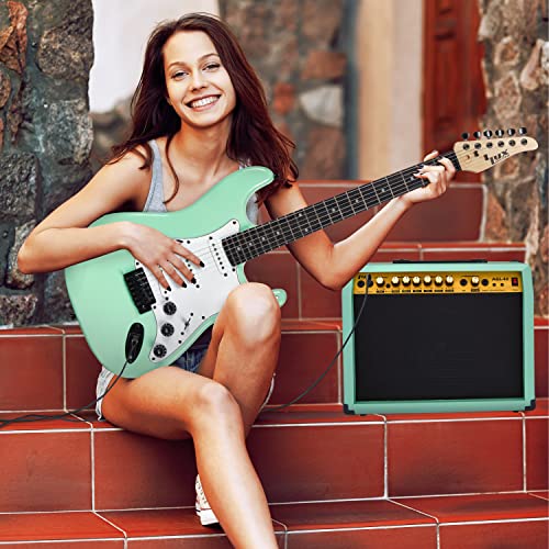 LyxPro 40 Watt Electric Guitar Amplifier | Solid State Studio Amp with 8” 4-Ohm Speaker, Custom EQ Controls, Drive, Delay, ¼” Passive/Active/Microphone Inputs, Aux in & Headphone Jack - Green - color: Green, size: 40 Watt