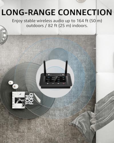 1Mii B03 Bluetooth 5.3 Transmitter Receiver for TV Home Stereo | aptX Low Latency/Adaptive/HD Wireless Audio Adapter to 2 Headphones, Volume Control, Optical RCA AUX, Soundbar Passthrough