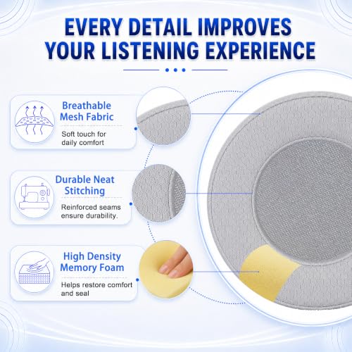 Replacement Ear Pads for AKG K701, K702, Q701, Q702, K601, K612, K712 Headphones, Soft Mesh Fabric Earpads Cushions with Memory Foam, 1 Pair-Gray - color: Gray