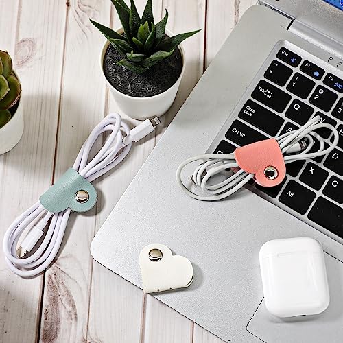 KALIONE 하트 코드 오거나이저 3팩 랩 매니저, USB 케이블 오거나이저 보관 PU 가죽 이어폰 보관 스트랩 휴대용 가방 충전 케이블 홀더 귀여운 헤드폰 케이스 여성 여아용 선물