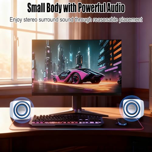 Basics Stereo 2.0 Speakers for PC or Laptop with Volume Control,USB-Powered, 1 Pair, White - color: White