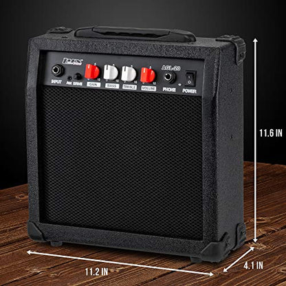 LyxPro Electric Guitar Amp 20 Watt Amplifier Built in Speaker Headphone Jack and Aux Input Includes Gain Bass Treble Volume and Grind - Black - color: Black, size: 20 Watt