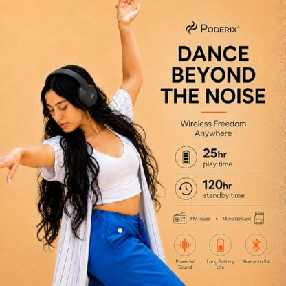 PDBEAM Wireless Foldable Bluetooth Over Ear Headphones with Mic, Micro SD Card Playback, 25H Playtime, 120H Standby, FM Radio, Lightweight for Travel, Work, Gym or Yoga - color: Black