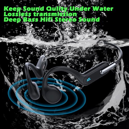IHAO Swimming Headphones True Bone Conduction Open Ear Headset MP3 Player Built-in 32G Memory IP68 Underwater Waterproof Stereo Bluetooth Earphone for Driving Bicycling Running Skiing-X6 Black - color: X6 black