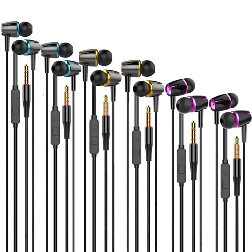 Wired Earbuds Headphones 6 Pack with Microphone Fits All 3.5mm Devices | Heavy Bass Earphones,Bulk Earbuds with Noise Isolating, Compatible with iPhone,iPad and Android Devices, MP3