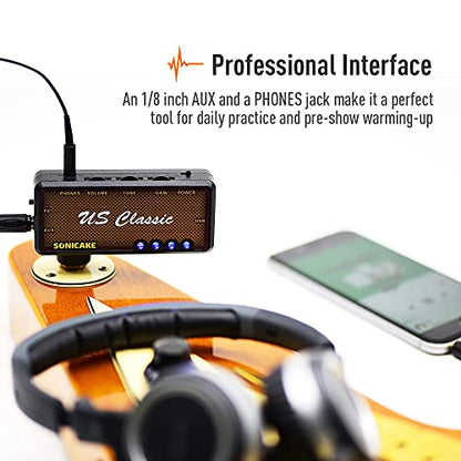 SONICAKE Guitar Headphone Amp Mini Guitar Headphone Amplifier US Classic Rechargeable Plug-in Pocket Overdrive Reverb Effects for Home Silent Practice - color: US Classic Reverb Effect