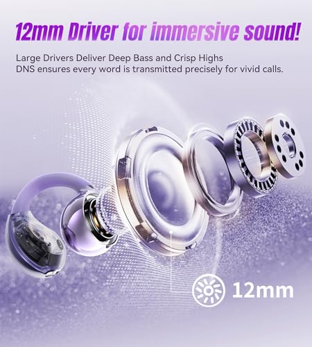 King Lucky Open Ear Earbuds Clip on Wireless Bluetooth 5.4 Headphones with Mic,50H Play,ENC Call,Waterproof,Jewelry Ear Buds,Comfortable for Small Ears&Glasses Wearers,Workouts (01-Purple) - color: 01-Purple