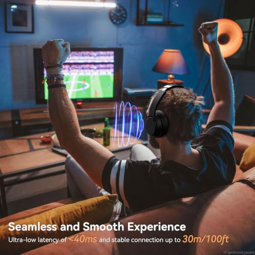 Wireless Headphones for TV, TV Headphones Wireless for Seniors with Easy Setup, Compatible with Most TVs, Charging Base, 65H Playtime, Low Latency Audio, TV Headset, Ideal for Dad, Mom