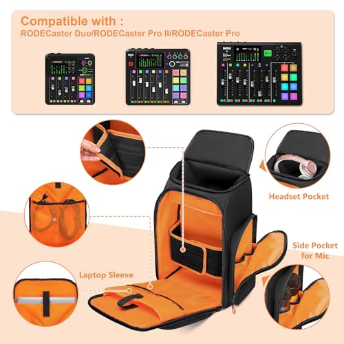 PGmoon Audio Mixer Backpack Compatible with RODECaster Pro/Pro II/RC Duo
