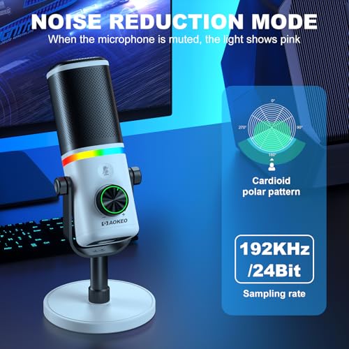 Aokeo Microphone for PC, AK-10 USB/XLR Dynamic Desktop Microphone for Gaming,Podcast,Streaming with RGB Light,Volume Control,Mute Button,Noise Reduction - color: Black