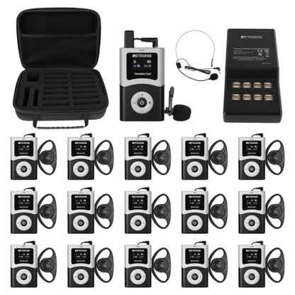Retekess T130U(4nd Gen T130)Tour Guide System, Translation System(1TX 15RX) | for Church,School,Travel, with Storage Bag, U-Band, 200M, 40H, Digital mode, Less Interference voice, Wireless connection - style: 15 with Storage Bag