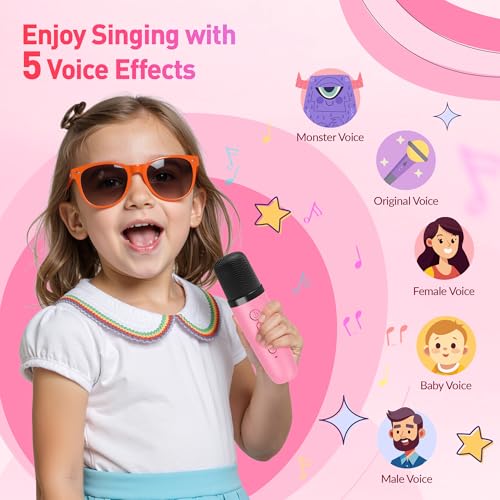 Mini Karaoke Machine with 2 Wireless Microphones for Kids Adults,Portable Bluetooth Karaoke Speaker with Party Lights,Christmas Birthday Gifts for Girls Ages 4, 5, 6,7, 8, 9, 10,12+ Family Home Party - color: Hotpink