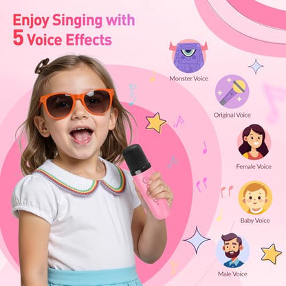 Mini Karaoke Machine with 2 Wireless Microphones for Kids Adults,Portable Bluetooth Karaoke Speaker with Party Lights,Christmas Birthday Gifts for Girls Ages 4, 5, 6,7, 8, 9, 10,12+ Family Home Party - color: Hotpink