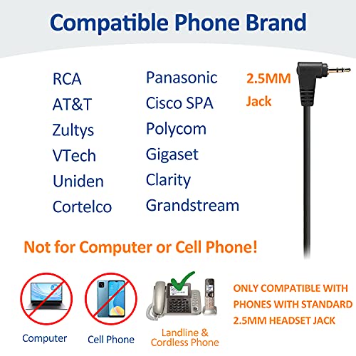 Wantek 2.5mm Telephone Headset with Mic Noise Cancelling, Office Phone Headset Compatible with AT&T ML17929 Panasonic Vtech RCA Uniden Cisco SPA Grandstream Polycom Cordless Dect Phones(A600F) - color: Monaural F600J25