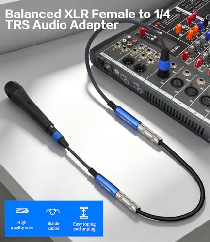 2 Pack Female XLR to 1/4 Cable,Balanced 3 Pin XLR Female to 1/4 Quarter inch TRS 6.35mm Female Microphone Audio Adapter - 1 Feet Blue - color: 1/4 F to XLR F/Blue