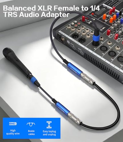 2 Pack Female XLR to 1/4 Cable,Balanced 3 Pin XLR Female to 1/4 Quarter inch TRS 6.35mm Female Microphone Audio Adapter - 1 Feet Blue - color: 1/4 F to XLR F/Blue
