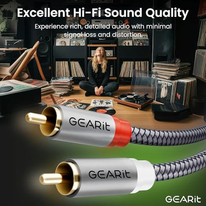 GEARit RCA Cables Car Audio 20ft, Oxygen Free Copper RCA Cables with Dual Shielding & Gold-Plated Connectors, Audio Cable for Subwoofer Cable, Hi-Fi System, Amplifier, Active Speakers, Gaming Consoles - size: 20 Feet