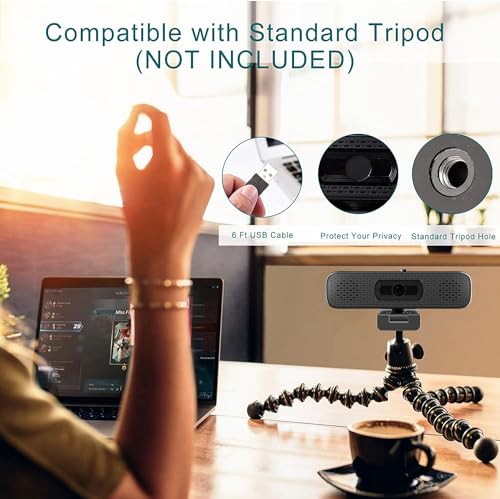 3-in-1 2K Webcam with Dual Speakers & 4 Noise-Canceling Mics, USB Plug & Play Computer Camera with Privacy Cover for Zoom Meeting Online Teaching Video Calling