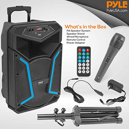 Portable Bluetooth PA Speaker System-800W Outdoor Bluetooth Speaker Portable PA System w/Microphone in, Party Lights, MP3/USB SD Card Reader, FM Radio, Rolling Wheels-Mic, Remote-Pyle PPHP122SM.5