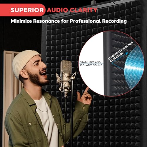 Pyle Microphone Isolation Panel with Height Adjustable Tripod Stand - High Density 2" Thick Foam Sound Dampening Wall - Foldable & Portable Mic Shield for Podcasts, Singing, Recording, Broadcasting - size: 1-Pack