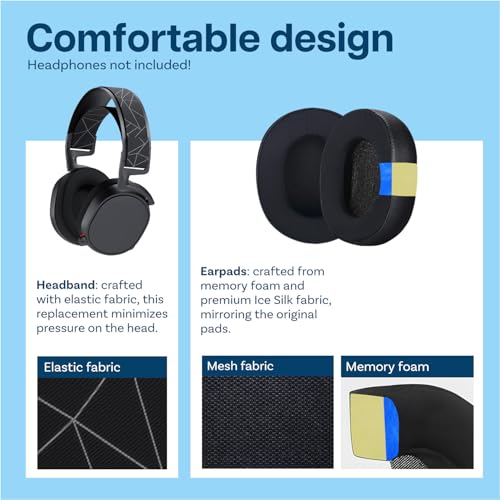 Ear Pads & Headband Replacement for SteelSeries Arctis 7/9 / Pro & Prime Wireless Gaming Headset etc. by MMOBIEL - Mesh Fabric Ear Pad Cushions & Elastic Fabric Headband Top Pad Cushion