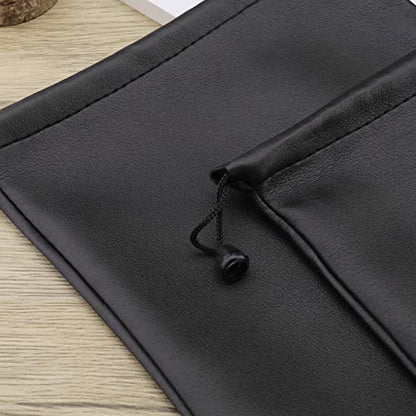 ECSiNG 2PCS Headphone Storage Bag Headset Drawstring Pouch PU Leather Earphone Carrying Bag Waterproof Lightweight Protective Case 22x20cm Black