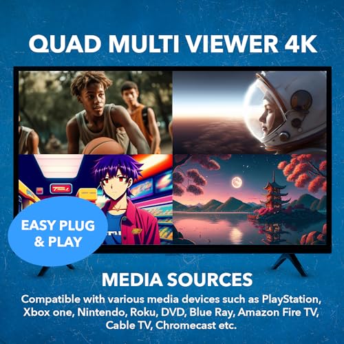 OREI 4x2 HDMI Matrix Multiview 4K@60Hz RS-232 IR PIP EDID 3.5mm/Analog OSD | Multiviewer HDMI 4K, HDMI 4x2 Quad Multiviewer – 18Gbps, HDCP 2.2, Dual HDMI Out, 8 Display Modes, Audio Extraction - style: 4x2 Multiviewer - 4K@60Hz