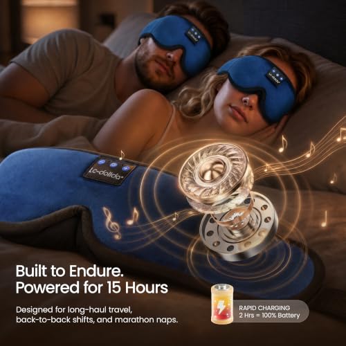 LC-dolida Sleeping Headphones Eye Mask, Sleep Mask with Bluetooth Headphones 3D Eye Mask Wireless Music Cotton Sleep Cover for Side Sleepers Nap Insomnia Air Travel Meditation Gifts for Unisex - color: Dark Blue
