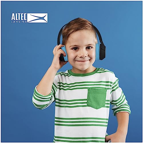 Altec Lansing Kid Safe Noise Cancelling Wireless Headphones 15H Battery, 85dB Volume Limit, Foldable Design Powerful Sound, Active Noise Cancellation Perfect for Kids Ages 7+ - color: Blackout Rockstar Blue
