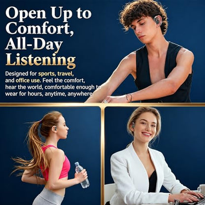 Open Ear Headphones, Wireless Headphones with Smart Digital Display & Mic | (Gray) Open Ear Earbuds 35H Playtime, Sweat Resistant & Waterproof, Secure Comfortable Fit - Running, Sport, Driving, Daily - color: Gray